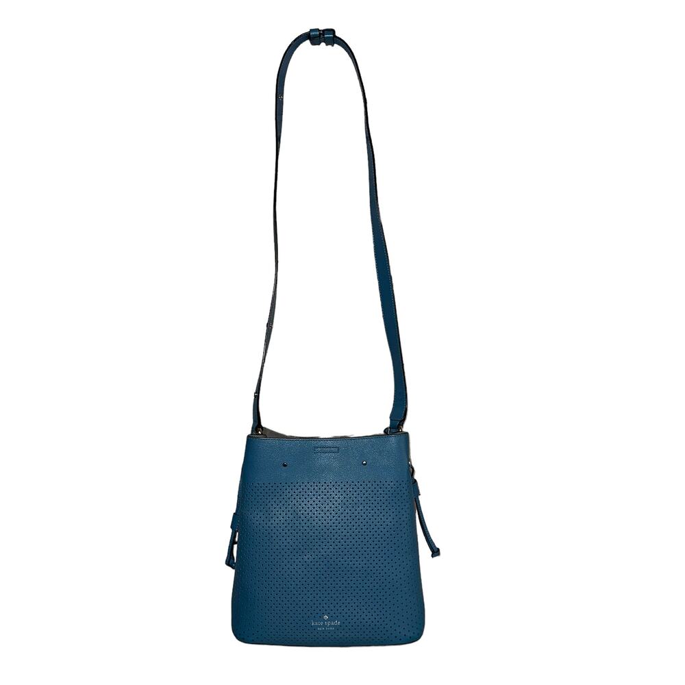 Kate Spade Bucket Marble Pebble Leather Niagara Blue Satchel Crossbody Purse Bag - Picture 6 of 16